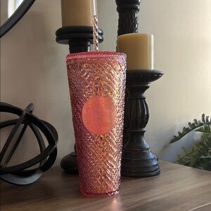 Starbucks Venti Rose Gold Diamond Tumbler with Straw New